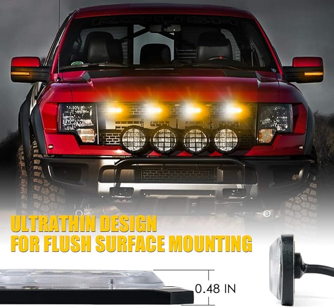 Xprite LED Surface Mount Strobe Lights Kit, White Amber Grill Grille Emergency Warning Marker Flashing Light with Control Box for Trucks Vehicles ATV RV Cars Van - 4PCS
