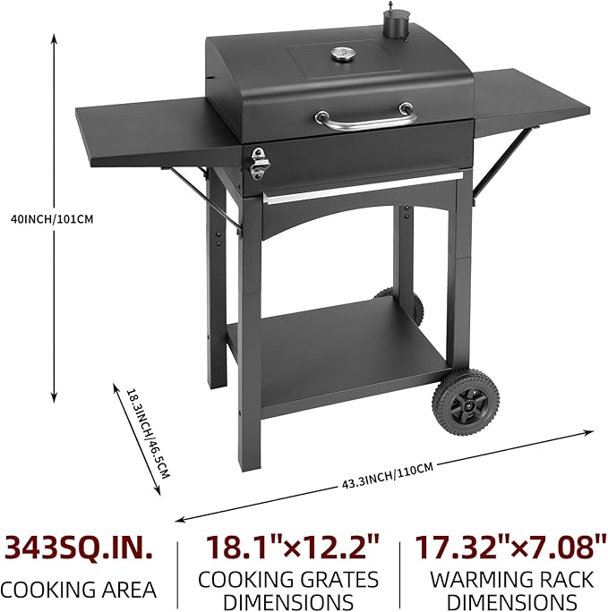 Charcoal Grills Outdoor BBQ Grill with 2 Side Table,Barbecue Grill Smoker with 343 Sq.in.Cooking Area for Outdoor Cooking Backyard Camping Picnics Beach by DNKMOR