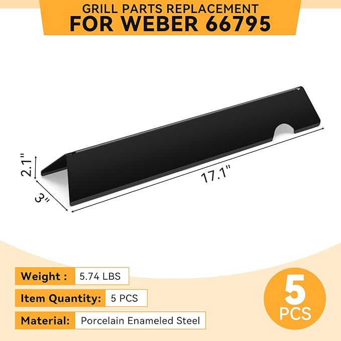 17.1 Inch Porcelain-enameled Flavorizer Bars for Weber Genesis Grill Parts, for GS4 Genesis II/II LX 300, II E-310, II E-315, II E-335, II LX-340 Replacement Parts, 66795, 5 Pcs