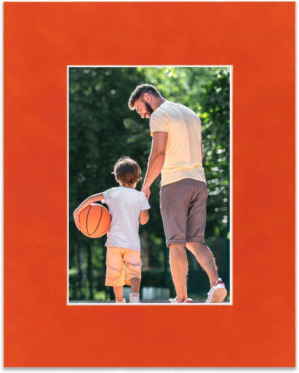 11x14 Mat Bevel Cut for 8.5x11 Photos - Acid Free Orange Suede Precut Matboard With Backing Board and Crystal Clear, Self Seal Mat Bag - For Pictures, Framing - 4-ply Thickness