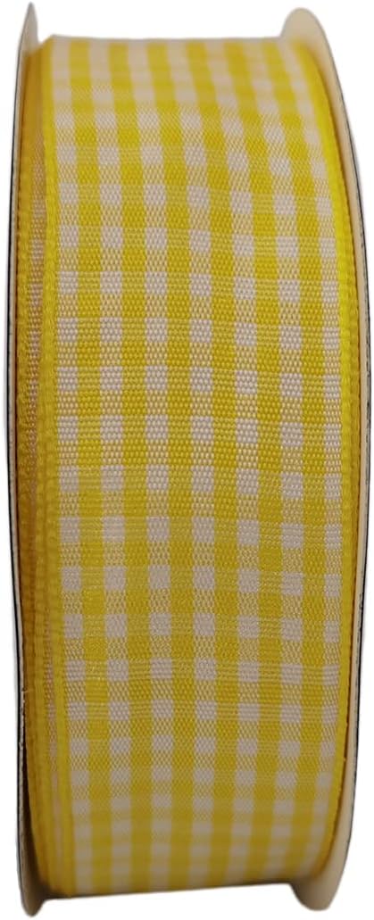Yellow and White Gingham Ribbon Christmas Ribbon 25 Yards Each Roll 100% Polyester (1", Yellow)