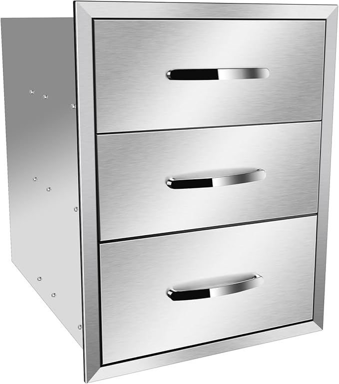 Pull Out Trash Drawer, Lower Sliding Rails Stainless Steel Roll Out Trash Bin Pull Out Tray With Handle For Outdoor Kitchen BBQ Island Grill Station,Three Drawers