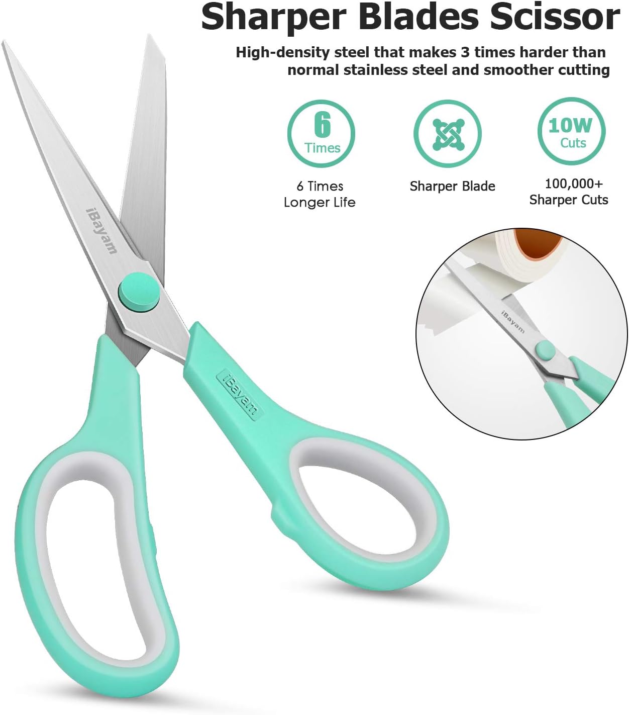 Scissors, iBayam 8" All Purpose Scissors Bulk 3-Pack, Ultra Sharp 2.5mm Thick Blade Shears Comfort-Grip for Office Desk Accessories Sewing Fabric Home Craft Teacher School Supplies, Right/Left Handed