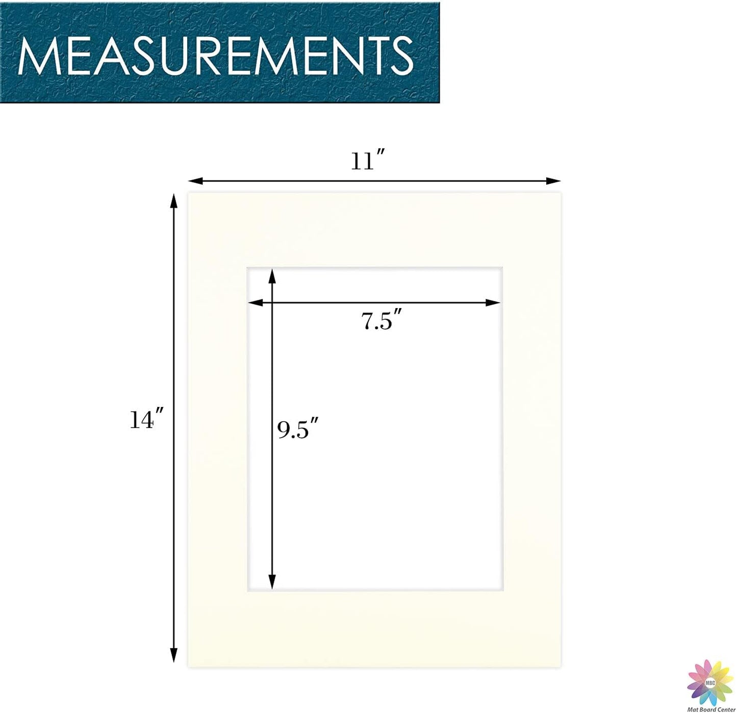 Mat Board Center, Pack of 10, 11x14 for 8x10 Ivory Turret Color Mats - Bevel Cut, Acid Free, 4-ply Thickness, White Core - for Pictures, Photos, Framing