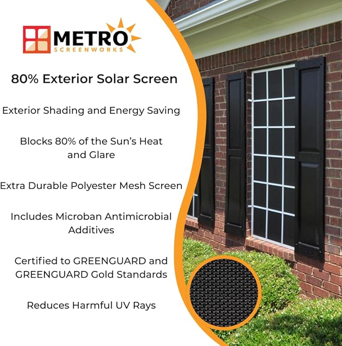 Custom Solar Screens for Windows Exterior 80% Shade - Pre-Framed Solar Window Screen Mesh - Home Improvement for Reduced Glare & Heat - UV Blocker Fabric - Fully-Assembled & Ready to Install