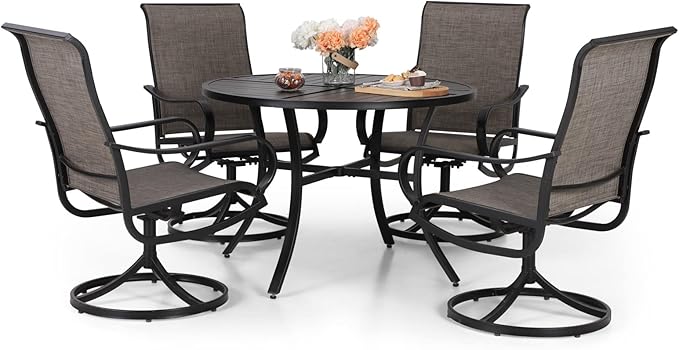 Sophia & William Outdoor Dining Set Patio Dining Set for 4 Round Patio Table and Chairs Set 5 Pieces with Swivel Patio Chairs 42" Metal Table for Garden Pool All Weather Brown