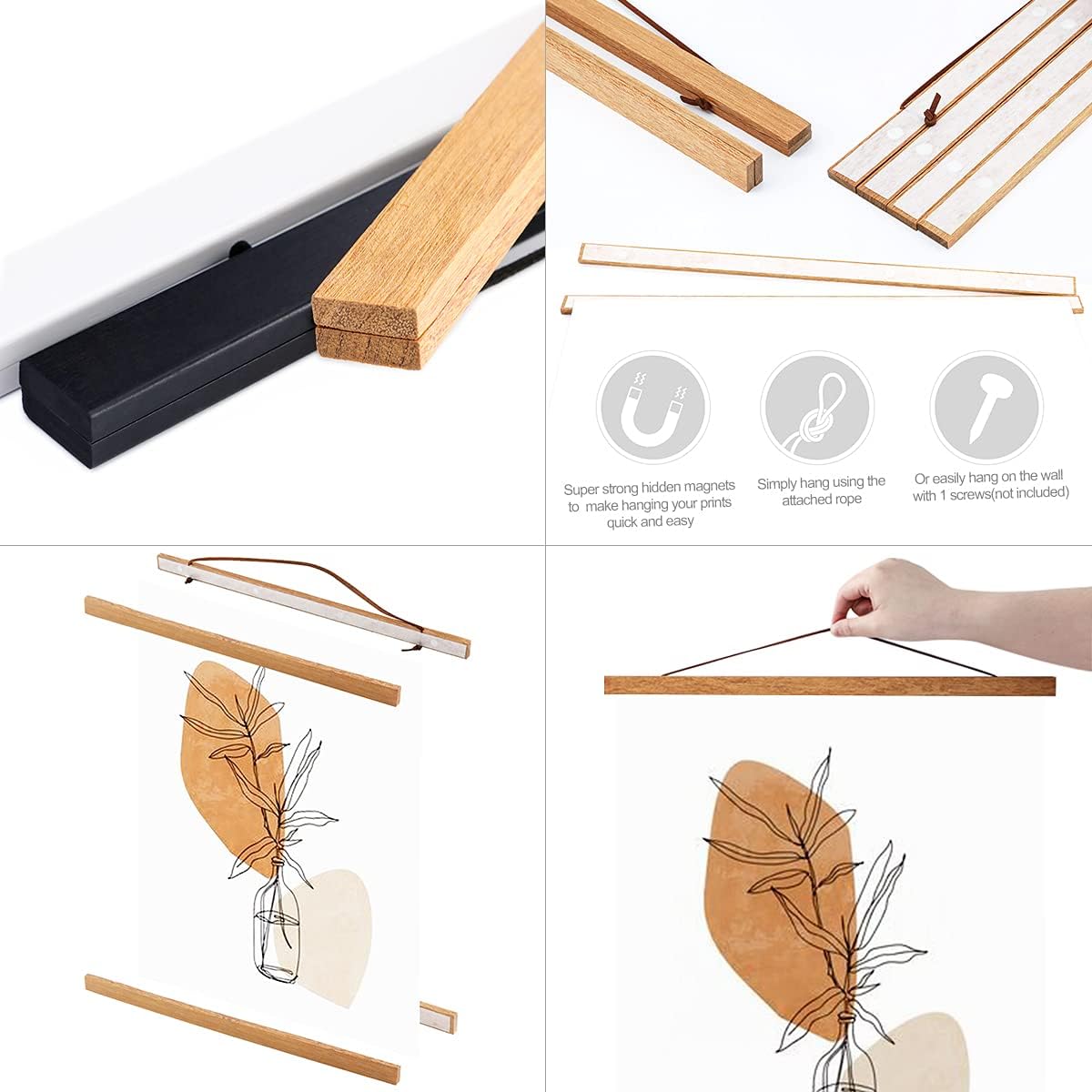 Ywlake Magnetic Poster Hanger, 23x34 23x33 23x35 Poster Frame Wood Wooden Magnet Print Posters Dowel Scroll Hanger Hangers Hanging Kit for Walls Map Canvas Artwork (Teak Wood, 23")