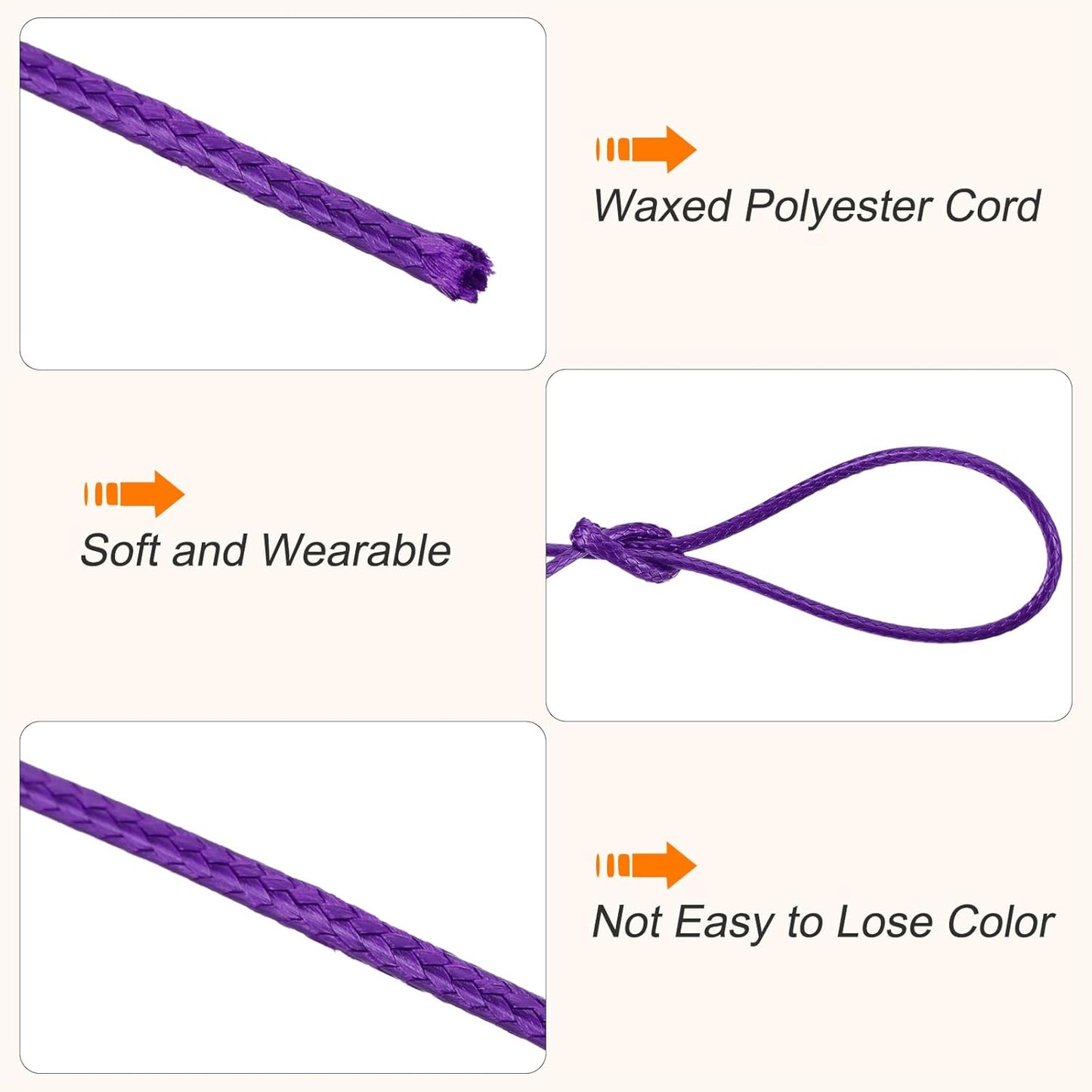 MECCANIXITY Waxed Cord 1.5mm Waxed Polyester Cord 175 Yard Wax String for Bracelet Making,Necklaces, Beading,Jewelry Making and DIY Crafts(Dark Purple)
