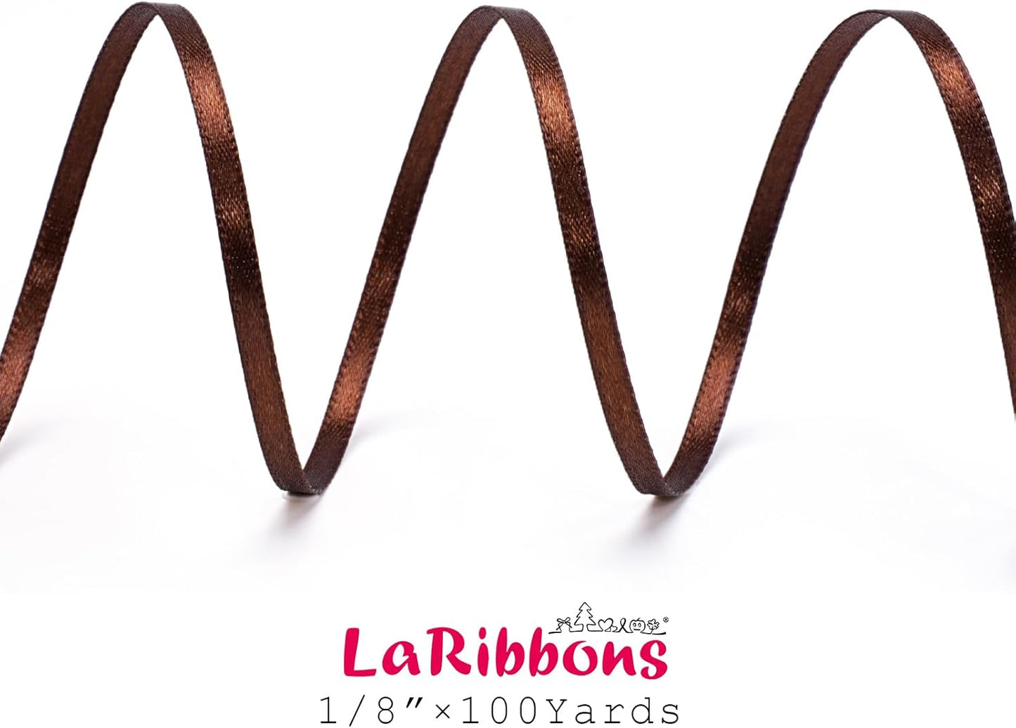 LaRibbons Brown Satin Ribbon 1/8 Inch 100 Yards Thin Luxury Double Faced Firar Brown Silk Ribbon for Flower Bouquet Crafts Gift Wrapping Wedding Christmas Decoration