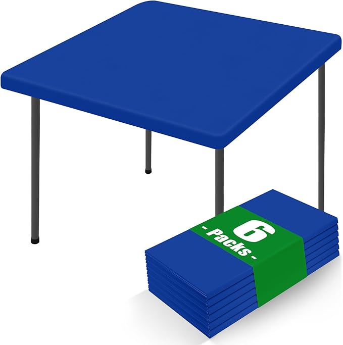 Spandex Square Table Cloth 6 Pack, Elastic Fitted Tablecloths for Picnic, Stretch Washable Patio Table Cover for Outdoor, Camping, Banquet and Parties (Blue, 34"x34")