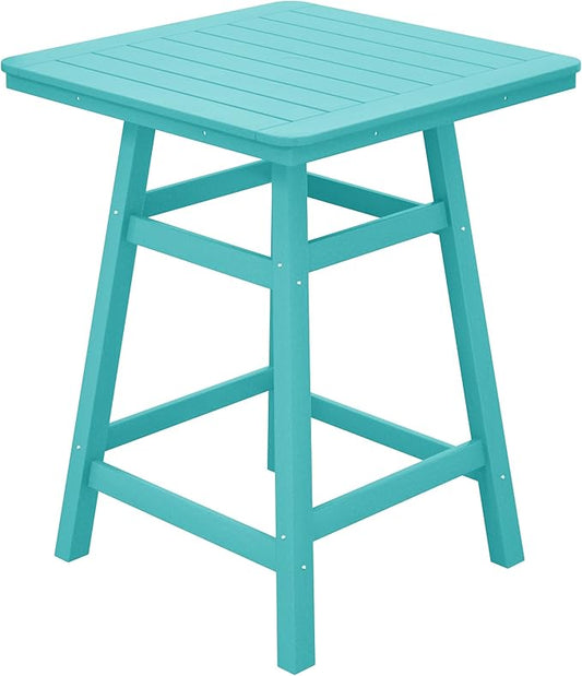 Costaelm Outdoor Bar Table, 37" Counter Height Square Patio Cocktail Bar Table with Umbrella Hole, Patio Bistro Dining Pub Table for Front Porch Deck Backyard Garden, Turquoise