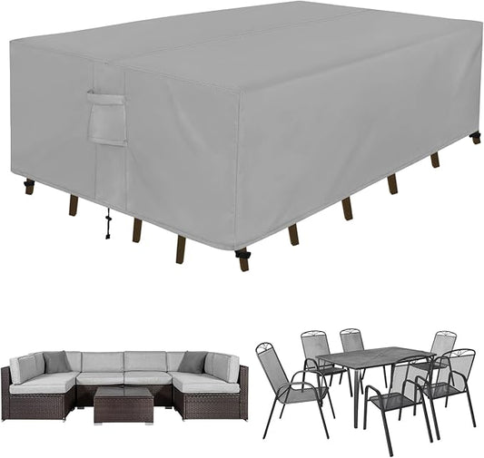 Easy-Going Rectangle Patio Furniture Cover Waterproof Outdoor Dining Table and Chair Cover Anti-UV Outside Sectional Sofa Set Covers (74"L x 47"W x 28"H, Grey)