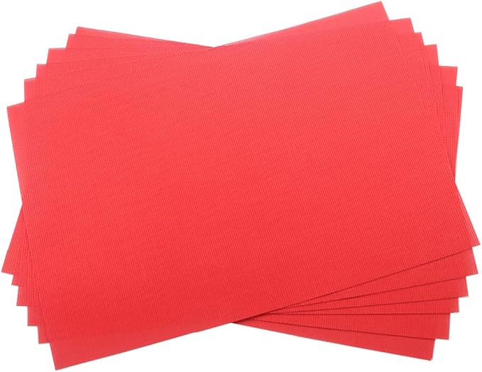 Gugrida Placemats Set of 6 Solid Red Placemat for Dining Table Durable Crossweave Woven Vinyl Kitchen Table Mats 18"X12"