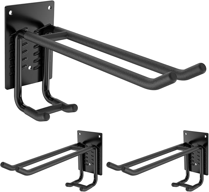 2 Pack Garage Hooks Heavy Duty 10 INCH Double-Layer Steel Shed Wall Mount Workshop Garage Storage Organizer Hooks for Hanging Garden Tool, Hose, Ladder, Chairs, Bikes with Anti-Slip Coating