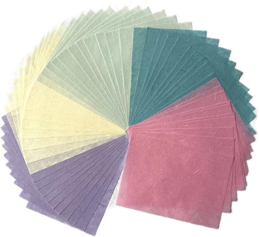 50 Sheets A4 Natural Fiber Mulberry Tree Mulberry Paper Sheets Art Tissue Washi Paper Design Craft Art Origami Suppliers Card Making DIY Crafts (Pastel Tone, A4)