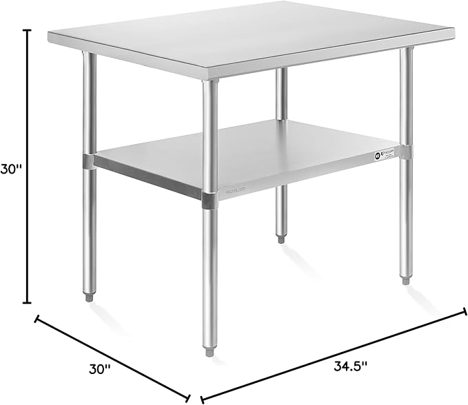 KUTLER Stainless Steel Table 30 x 48 Inches, NSF Heavy Duty Commercial Kitchen Prep and Work Table with Undershelf for Restaurant, Hotel, Home