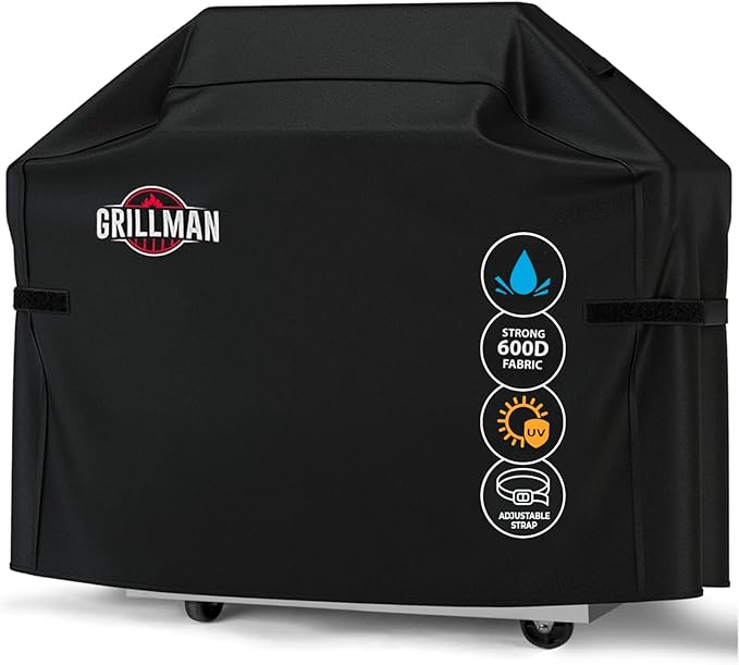 Grillman Grill Cover, BBQ Outdoor Grill Covers, Charcoal, Gas Grills, Waterproof, Rip-Proof, Weather-Resistant, Anti-UV, Barbecue Cover for Weber, Genesis, Charbroil, Nexgrill, etc (Black, 58 Inch)