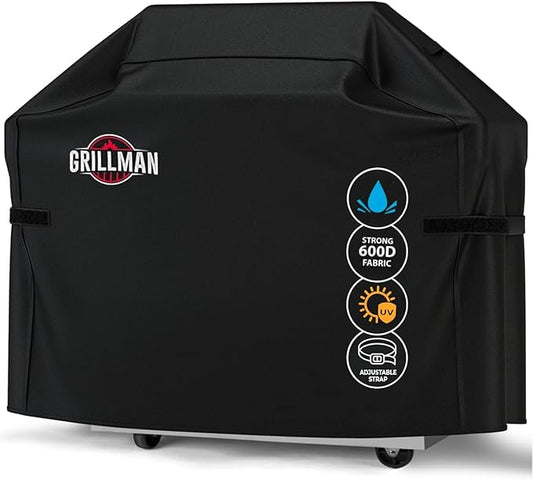 Grillman Grill Cover, BBQ Outdoor Grill Covers, Charcoal, Gas Grills, Waterproof, Rip-Proof, Weather-Resistant, Anti-UV, Barbecue Cover for Weber, Genesis, Charbroil, Nexgrill, etc (Black, 58 Inch)