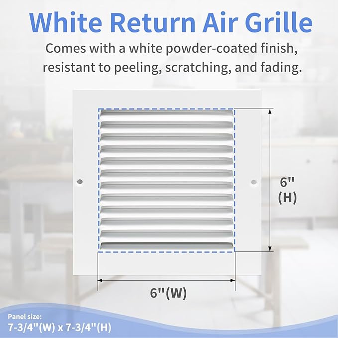 6"W x 6"H [Duct Opening Size] Steel Return Air Grille, Air Return Vent Cover for Ceiling and Sidewall - HVAC Air Vent Covers - [Outer Dimensions: 7.75"W x 7.75"H]