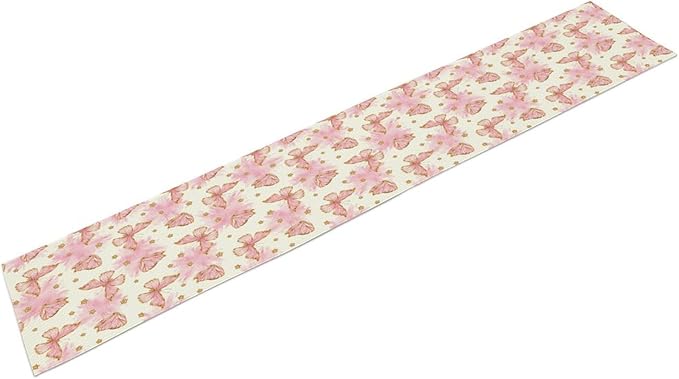 Watercolor Butterfly Table Runner, Cute Pink Butterfly Spring Modern Aesthetics Print Table Runner for Holiday Kitchen Dining Outdoor Home Party 13x60in