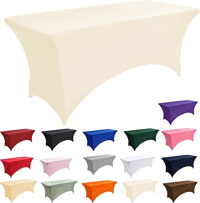 10-Pack 6ft Spandex Table Covers for Rectangle Standard Folding Tables - Wrinkle Resistant Stretch Tablecloths - Ultimate Fitted Table Protector for Parties, Banquet, Wedding