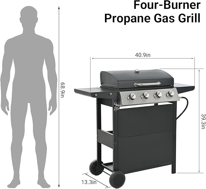 Endark 4-burner | 34,000 BTU all-purpose cast iron bbq grill | Perfect for outdoor cooking, garden, poolside, tailgating and hiking | great for roasting, searing, kebabs
