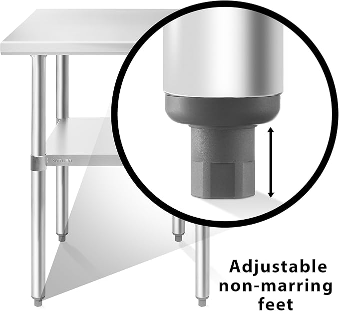 KUTLER Stainless Steel Table 24 x 30 Inches, NSF Heavy Duty Commercial Kitchen Prep and Work Table with Undershelf for Restaurant, Hotel, Home