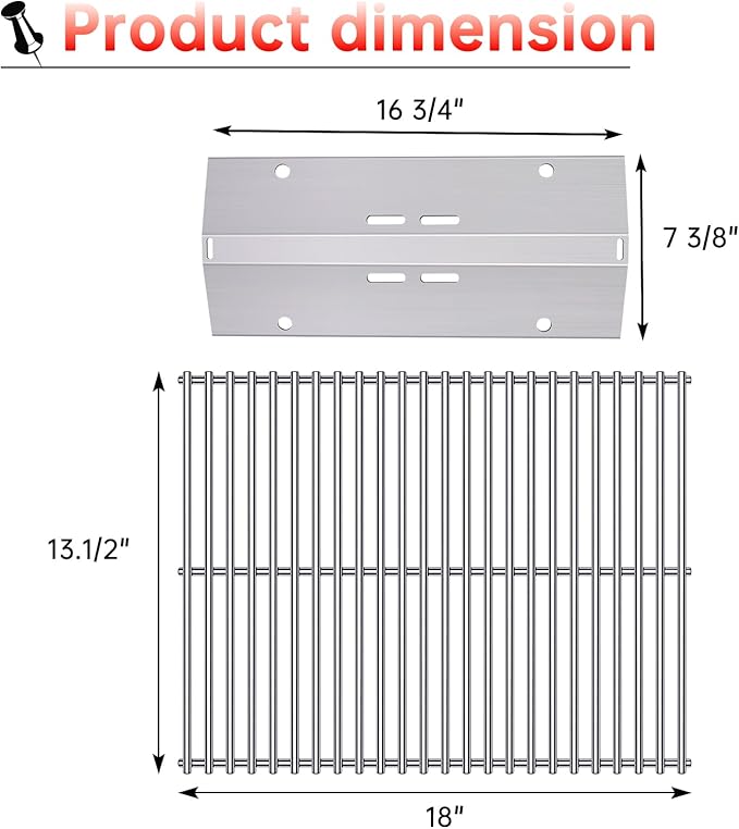 BBQ Grill Grates Replacement for Cuisinart Gas Grill CGG-200, CGG-220, CGG-240 Accessories, Stainless Steel Cooking Grate Grids Gas Grill Parts 18 Inch for All Foods Portable Gas Grillls