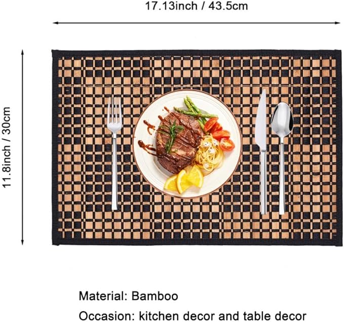 Bamboo Placemats Set of 4, Woven Table Mats for Dining Table Decor, Washable Place Mats for Kitchen Table, Non-Slip sushi rolling mat for Indoor and Outdoor