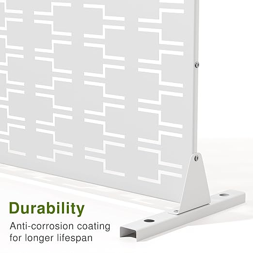 Casaphoria Metal Privacy Screen Outdoor, 72" H x 47" W Freestanding Decorative Privacy Screen for Patio Deck Balcony Garden with Stable Base, White-Square