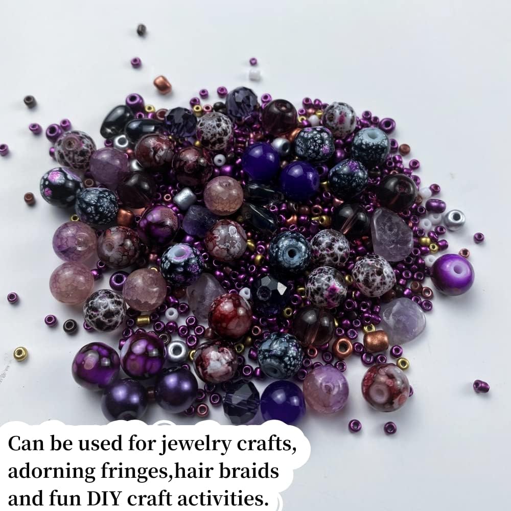 Assorted Glass Resin Beads Multi Size Colors Smooth Cracked Gravel Millet Spacer Beads for Bracelets Necklace Earring DIY Jewelry Making Craft(Deep Purple Series)