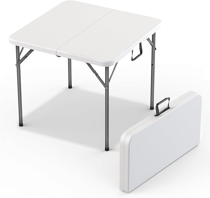 34" Square Foldable Table with Built in Handle & Steel Legs | Heavy Duty Portable | Perfect for Party, Dining, Wedding, Events, Picnic Indoor, Outdoor, Camping, Utility, Temporary