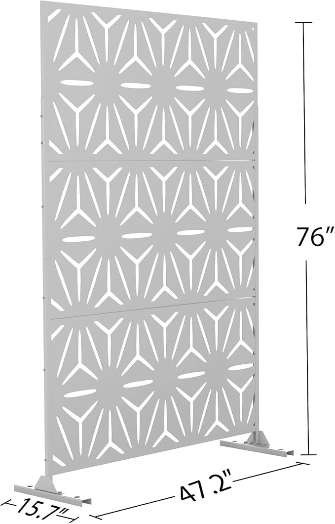 Elevens Free Decorative Privacy Screen with Stand, Outdoor Decor Privacy Fence Screen Metal Fence Panels, Outdoor Divider for Garden Patio Backyard, White-Star (A-GE04006)