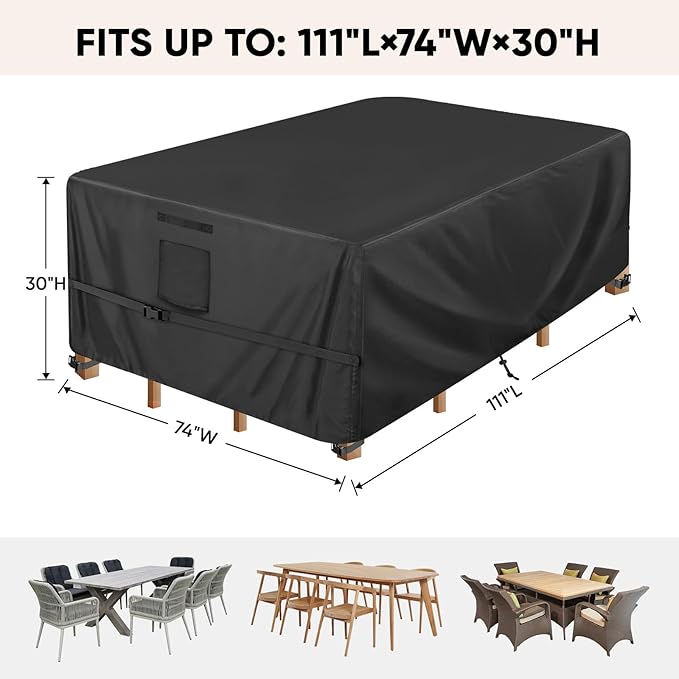 BALEINE Patio Furniture Covers, Outdoor Furniture Covers Waterproof, Heavy Duty Oxford Patio Table Cover for Outdoor Table, Chair, Sofa, Desk (Black 111"L×74"W×30"H)