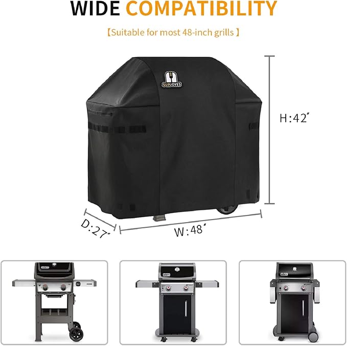 SUPJOYES Gas Grill Cover for Weber Spirit II 210, 48 Inch BBQ Grill Covers, Heavy Duty Waterproof Barbecue Accessories