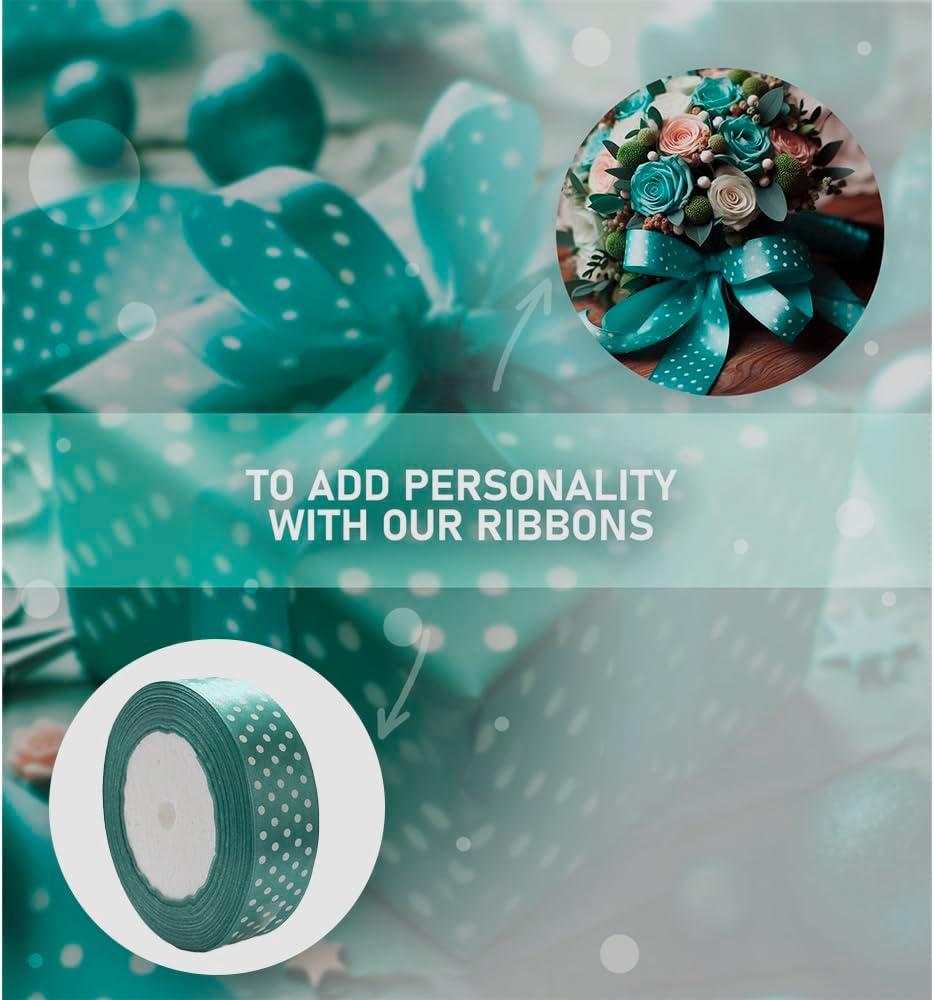 Ribbon 1 inch Mint with White Polka Dots Ribbons for Crafts Gift Ribbon Satin Solid Ribbon Roll 1 in x 25 Yards