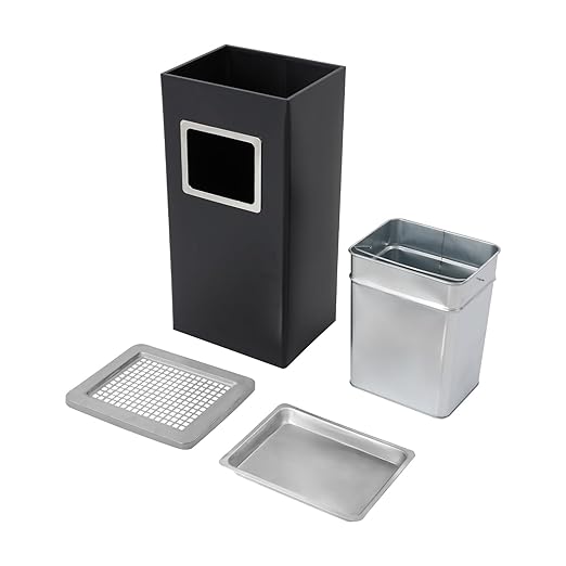 Trash Can with Lid Outdoor Indoor Stainless Steel Commercial Garbage Bin Waste Container with Inside Barrel for Patio Yard Garage, Black