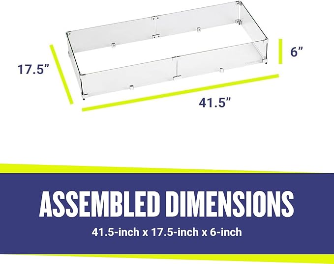 41.5" X 17.5" X 6” Rectangular Glass Flame Guard