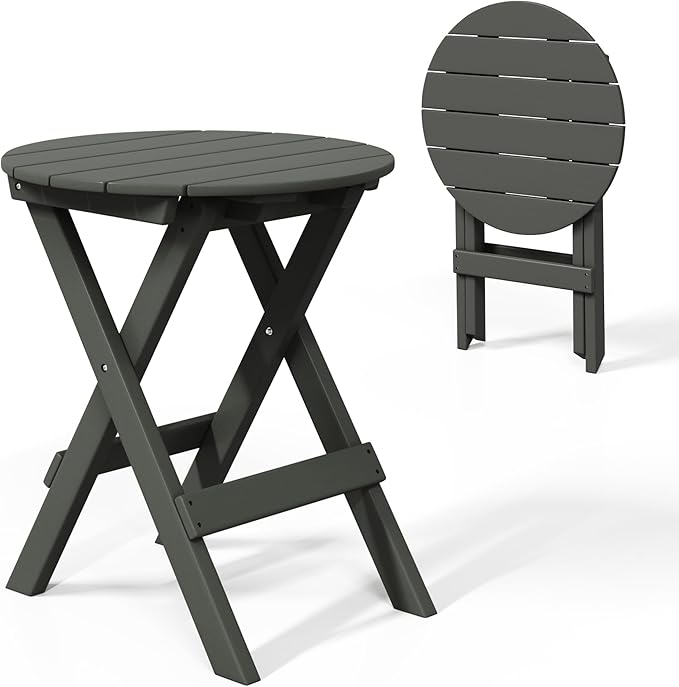 Costaelm Paradise HDPE Outdoor 24.5 Inch Round Portable Folding Patio Dining Table, Gray