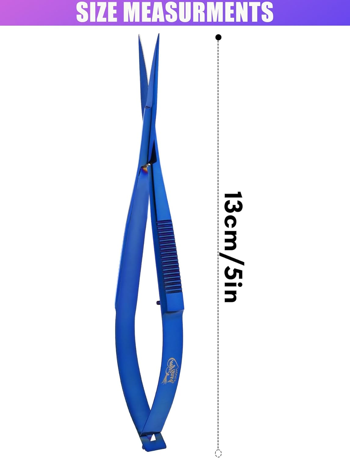 Cross Edge Spring Scissors 5 Inch straight Stainless Steel Precision Eyebrow & Eyelash Shaping & Trimming Scissor, Snips Squeeze, Embroidery & Knitting Micro Tip Craft (Blue)