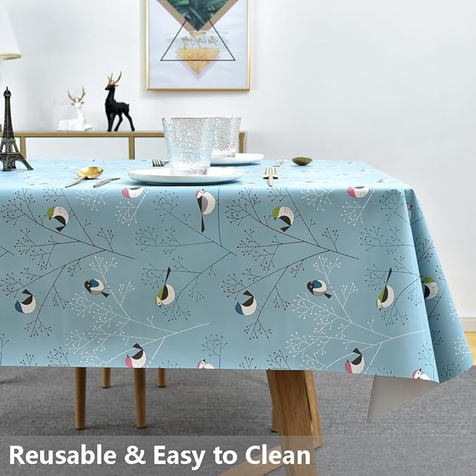 TruDelve Heavy Duty Vinyl Tablecloths Plastic Table Cloths Waterproof Tablecloth Outdoor Table Cloths for 8 Foot Rectangle Tables (108'' x 54'', Birds-2)