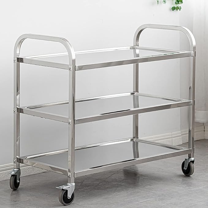 uyoyous 3 Tier Stainless Steel Utility Cart 37"x20"x37" Commercial Heavy Duty Rolling Cart Food Storage Service Trolley with 360°Rotatable Wheels for Kitchen Hotel Restaurant Home Use
