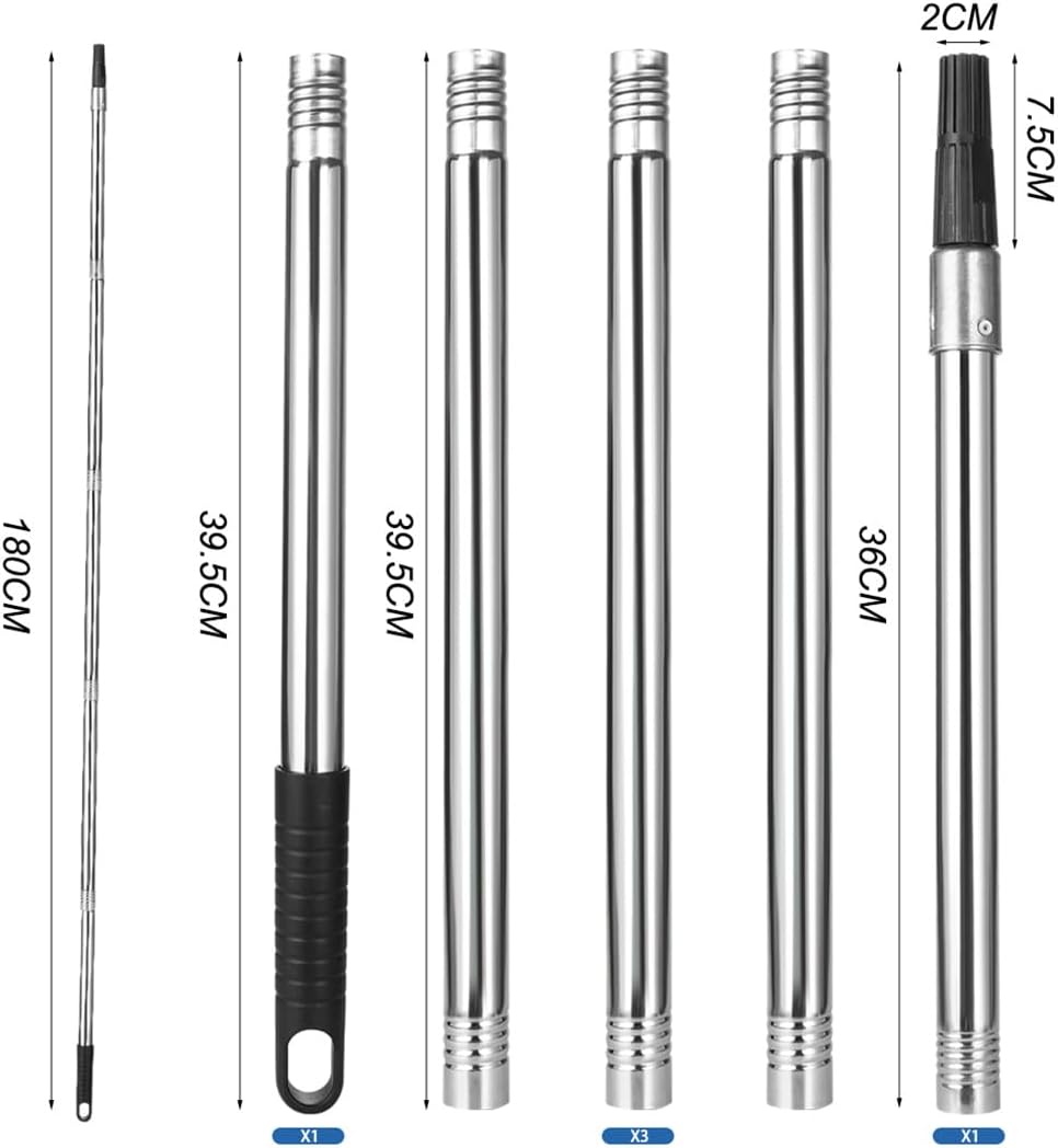 Extension Pole 71inch Adjustable Paint Rollers Brush Extension Pole 5 Pieces Stainless Steel Pole for Window Squeegee Ceiling Cleaning Tools