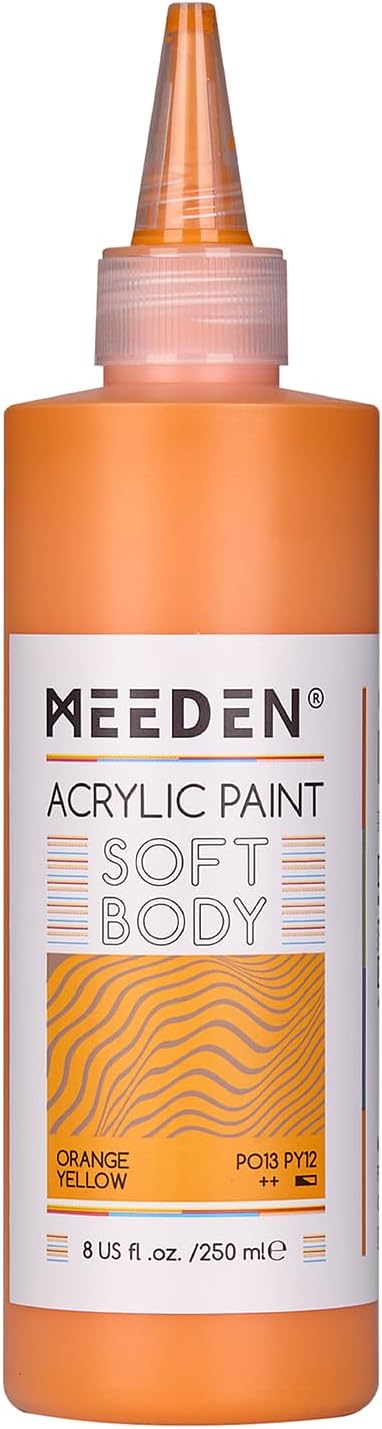 MEEDEN Orange Yellow Acrylic Paint: Matte Finish 250ml/8.45oz Soft Body Bulk Acrylic Colors in Matte Finish - Fluid Flow Art Paints for Artists Canvas Painting