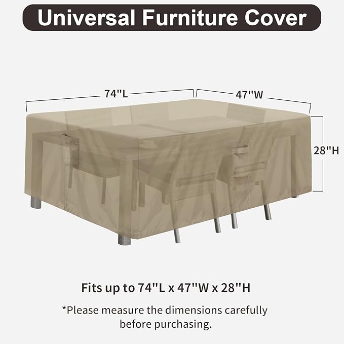PureFit Patio Furniture Covers, Outdoor Table Furniture Cover Waterproof Rectangle, Patio Sectional Couch Set Cover for Deck, Lawn and Backyard, UV Resistant, 74"L x 47"W x 28"H, Camel