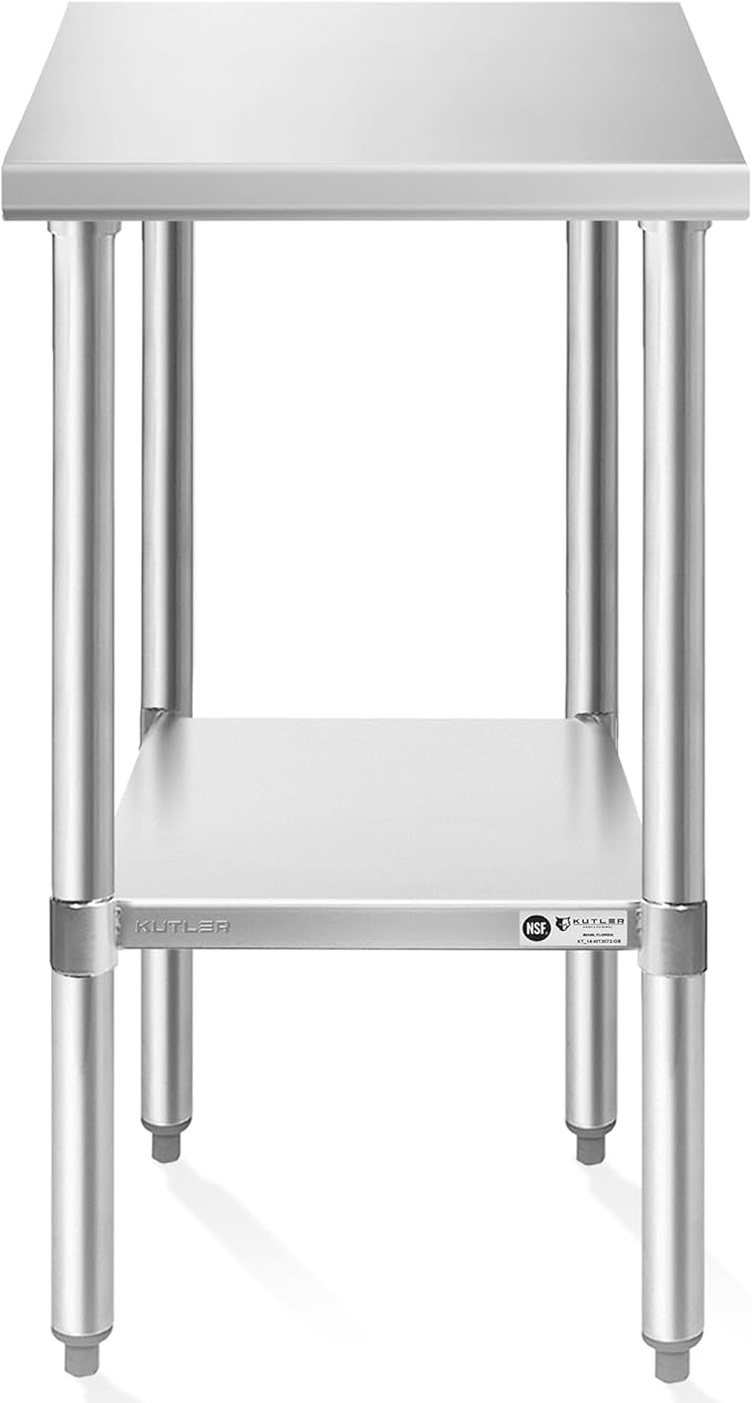 KUTLER Stainless Steel Table 30 x 18 Inches, NSF Heavy Duty Commercial Kitchen Prep and Work Table with Undershelf for Restaurant, Hotel, Home