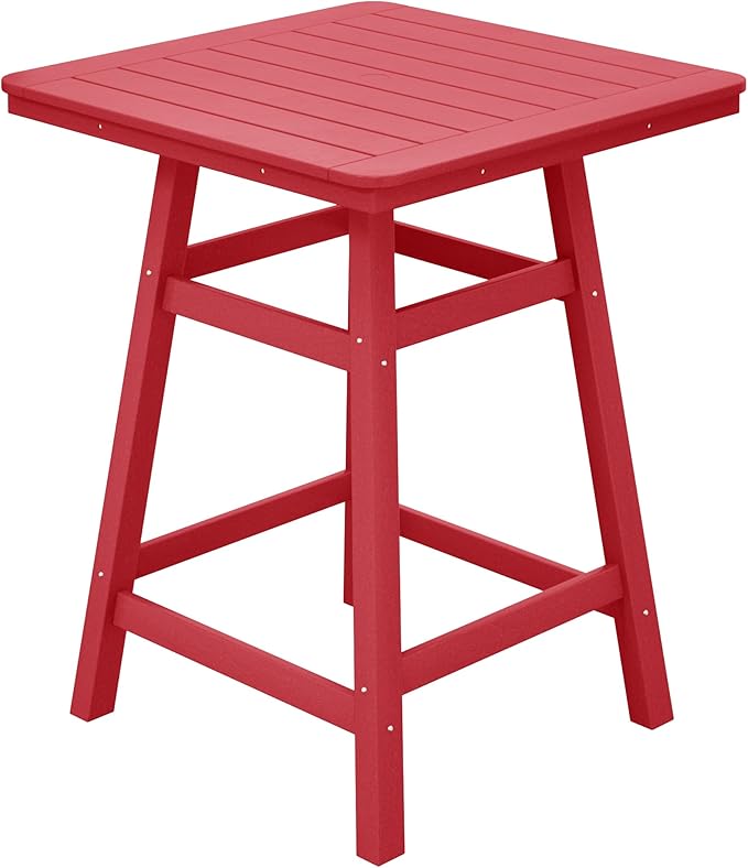 Costaelm Outdoor Bar Table, 37" Counter Height Square Patio Cocktail Bar Table with Umbrella Hole, Patio Bistro Dining Pub Table for Front Porch Deck Backyard Garden, Red