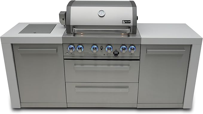 Mont Alpi MAi400-D 4-Burner 78000 BTU Deluxe Stainless Steel Outdoor Kitchen Island Gas Grill + Infrared Side & Rear Burners + Rotisserie Kit + Storage Cabinets + Granite Countertops + Grill Cover