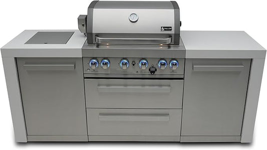 Mont Alpi MAi400-D 4-Burner 78000 BTU Deluxe Stainless Steel Outdoor Kitchen Island Gas Grill + Infrared Side & Rear Burners + Rotisserie Kit + Storage Cabinets + Granite Countertops + Grill Cover