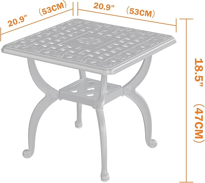 Cast Aluminum Outdoor Side Table, All Weather Square Bistro Table, Outdoor Coffee Table, Small End Table for Patio, Indoor, Lawn, Garden, White